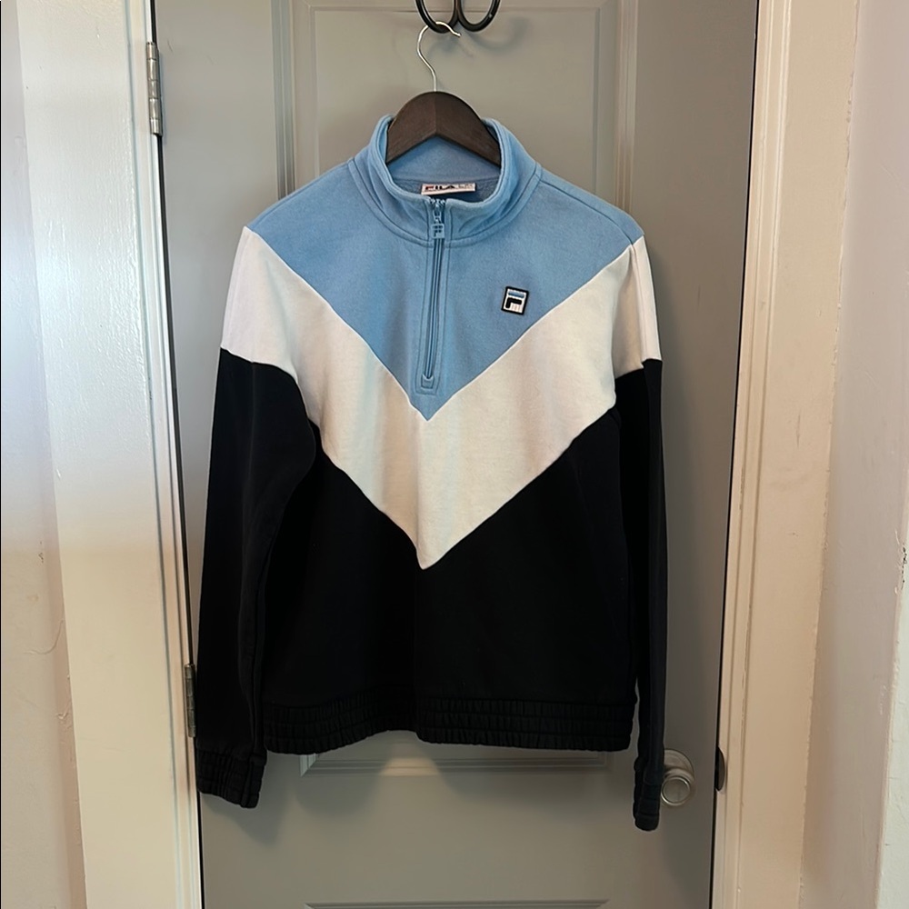 Fila Blue and White Zip Up Sweater with Chevron Design